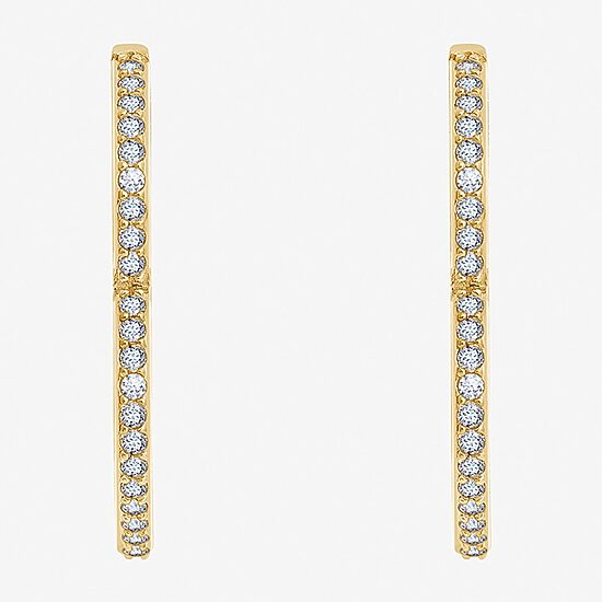 Diamonart Womens Cubic Zirconia 14K Gold Over Silver 24.7mm Heart Hoop Earrings