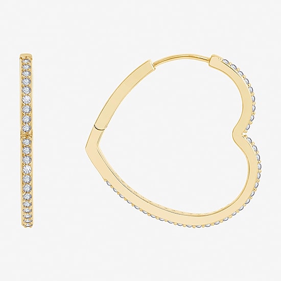 Diamonart Womens Cubic Zirconia 14K Gold Over Silver 24.7mm Heart Hoop Earrings