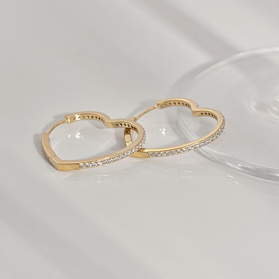 Diamonart Womens Cubic Zirconia 14K Gold Over Silver 24.7mm Heart Hoop Earrings