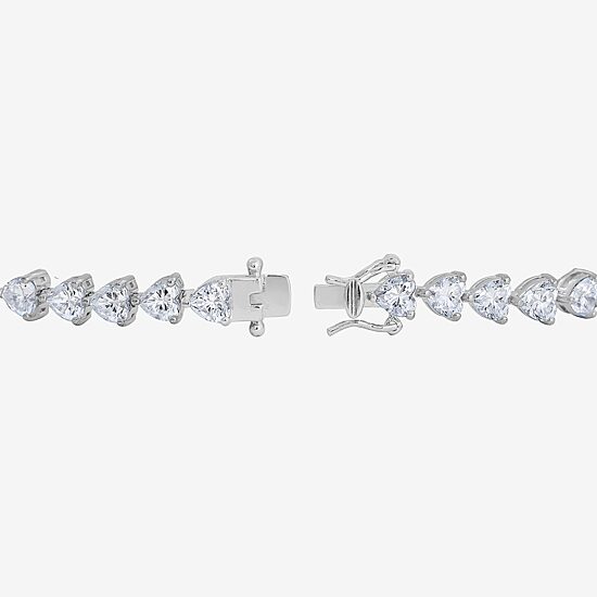 Diamonart Womens Cubic Zirconia Sterling Silver Heart 7.25 Inch Tennis Bracelet
