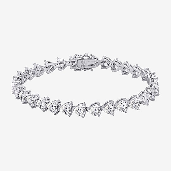Diamonart Womens Cubic Zirconia Sterling Silver Heart 7.25 Inch Tennis Bracelet