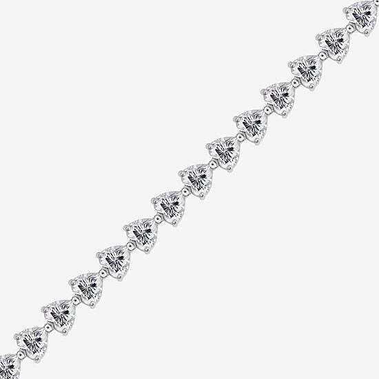 Diamonart Womens Cubic Zirconia Sterling Silver Heart 7.25 Inch Tennis Bracelet