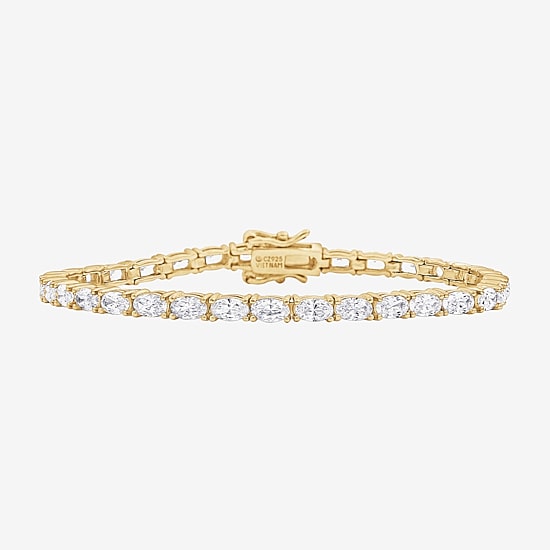 Diamonart Womens Cubic Zirconia 14K Gold Over Silver Heart 7.25 Inch Tennis Bracelet