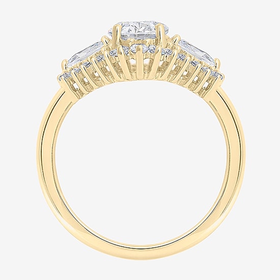Diamonart Womens Cubic Zirconia 14K Gold Over Silver Sterling Silver Oval Pear 3-Stone Engagement Ring