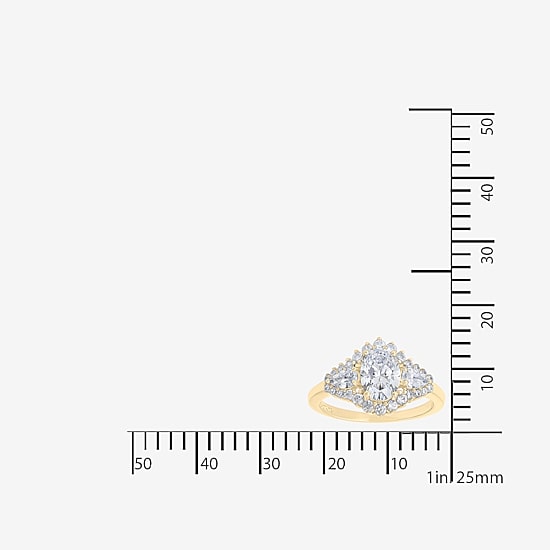 Diamonart Womens Cubic Zirconia 14K Gold Over Silver Sterling Silver Oval Pear 3-Stone Engagement Ring