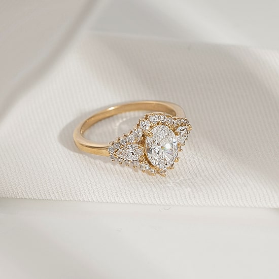 Diamonart Womens Cubic Zirconia 14K Gold Over Silver Sterling Silver Oval Pear 3-Stone Engagement Ring