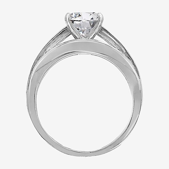 Diamonart Womens Cubic Zirconia Sterling Silver Side Stone Engagement Ring