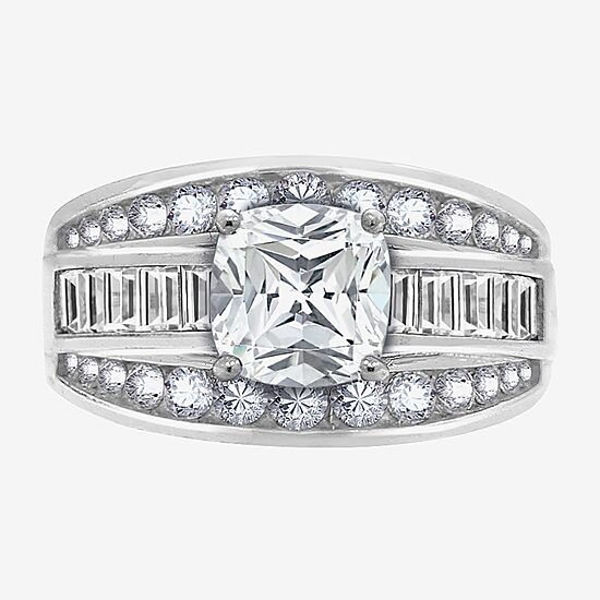 Diamonart Womens Cubic Zirconia Sterling Silver Side Stone Engagement Ring