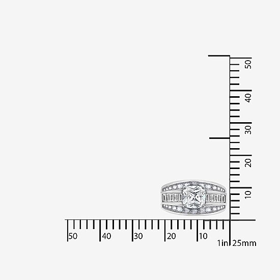 Diamonart Womens Cubic Zirconia Sterling Silver Side Stone Engagement Ring