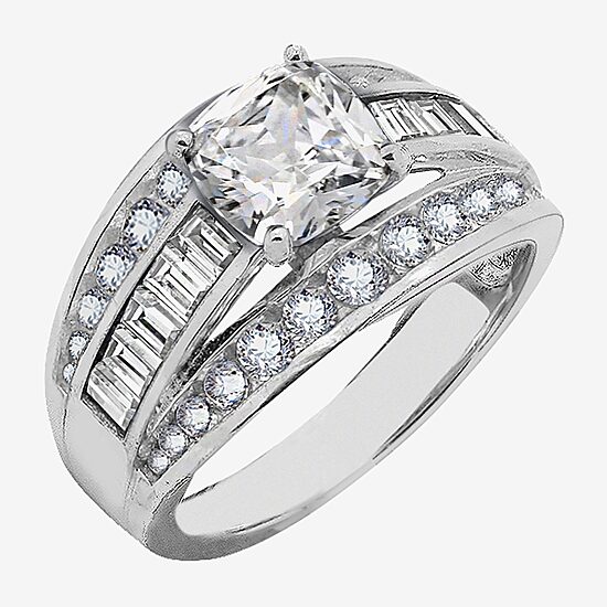 Diamonart Womens Cubic Zirconia Sterling Silver Side Stone Engagement Ring