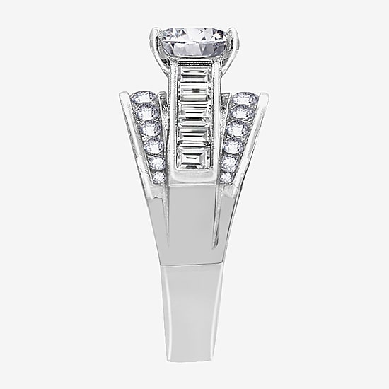 Diamonart Womens Cubic Zirconia Sterling Silver Side Stone Engagement Ring