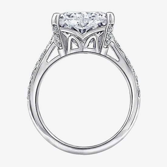 Diamonart Womens Cubic Zirconia Sterling Silver Heart Side Stone Engagement Ring