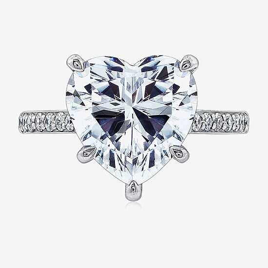 Diamonart Womens Cubic Zirconia Sterling Silver Heart Side Stone Engagement Ring