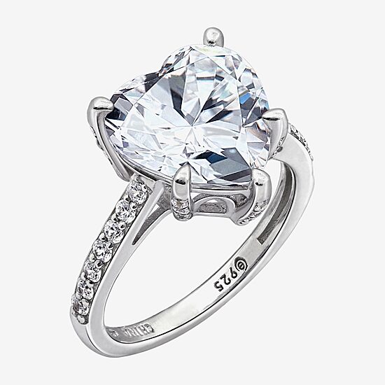 Diamonart Womens Cubic Zirconia Sterling Silver Heart Side Stone Engagement Ring