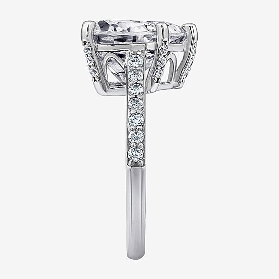 Diamonart Womens Cubic Zirconia Sterling Silver Heart Side Stone Engagement Ring