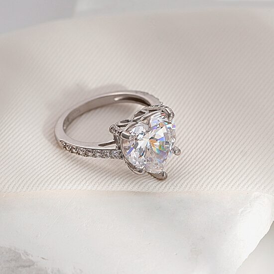 Diamonart Womens Cubic Zirconia Sterling Silver Heart Side Stone Engagement Ring