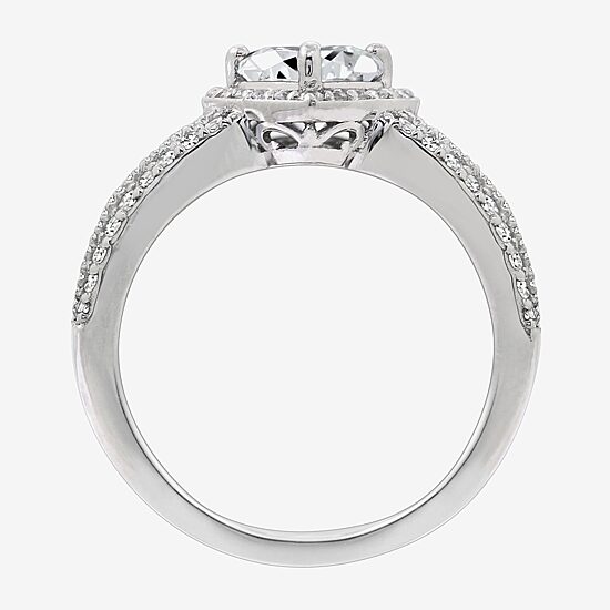 Diamonart Womens Cubic Zirconia Sterling Silver Heart Halo Side Stone Cocktail Ring