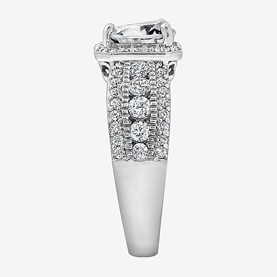 Diamonart Womens Cubic Zirconia Sterling Silver Heart Halo Side Stone Cocktail Ring