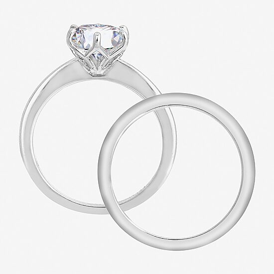 Diamonart Womens Cubic Zirconia Sterling Silver Round Side Stone Bridal Set