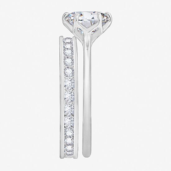 Diamonart Womens Cubic Zirconia Sterling Silver Round Side Stone Bridal Set