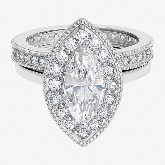 Diamonart Womens Cubic Zirconia Sterling Silver Marquise Side Stone Bridal Set