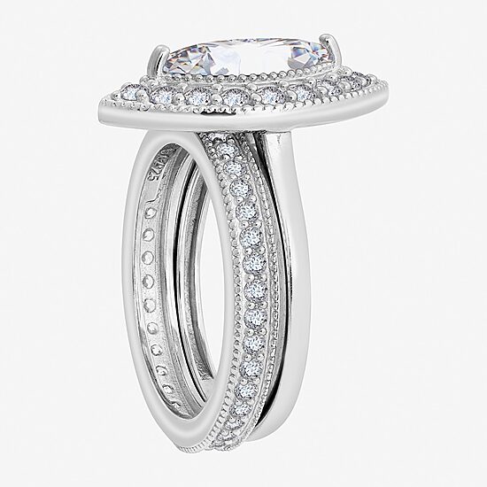 Diamonart Womens Cubic Zirconia Sterling Silver Marquise Side Stone Bridal Set