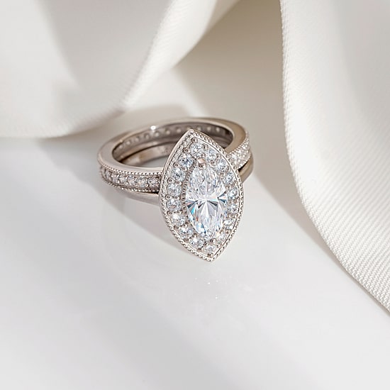 Diamonart Womens Cubic Zirconia Sterling Silver Marquise Side Stone Bridal Set