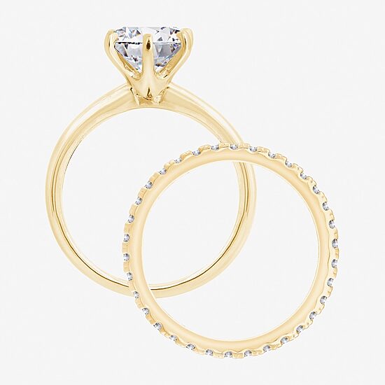 Diamonart Womens Cubic Zirconia 14K Gold Over Silver Round Bridal Set