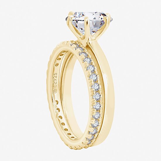 Diamonart Womens Cubic Zirconia 14K Gold Over Silver Round Bridal Set