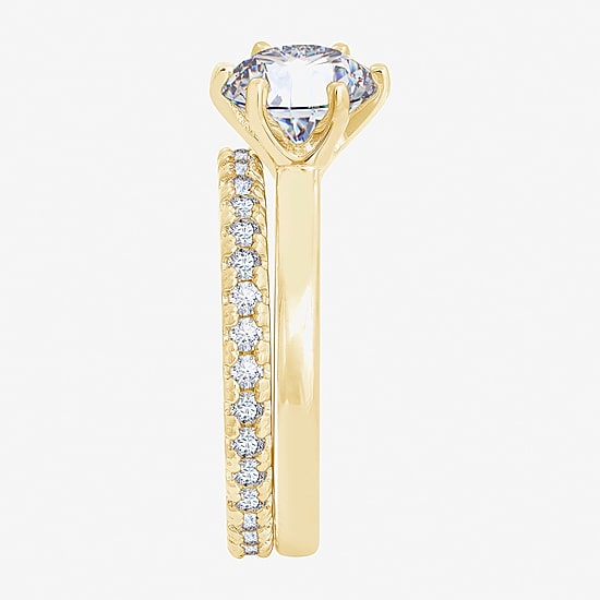 Diamonart Womens Cubic Zirconia 14K Gold Over Silver Round Bridal Set