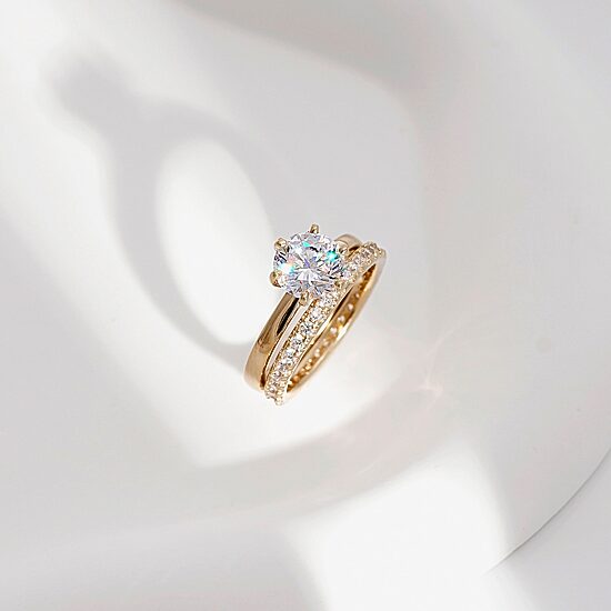 Diamonart Womens Cubic Zirconia 14K Gold Over Silver Round Bridal Set