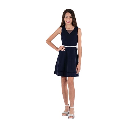 speechless skater dress Speechless Girls' Long Sleeve A-Line Party Dress - Scuba Crepe Skater Dress  With Square Neckline & Sheer Sparkle Cuffs