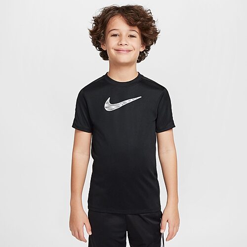 Nike Dri-Fit Trophy Big Kid Unisex Crew Neck Short Sleeve Regular Fit Graphic T-Shirt, Medium, Black