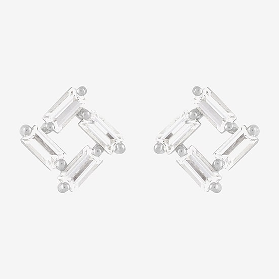 Limited Quantities! Lab Created White Sapphire Sterling Silver 9.4mm Square Stud Earrings