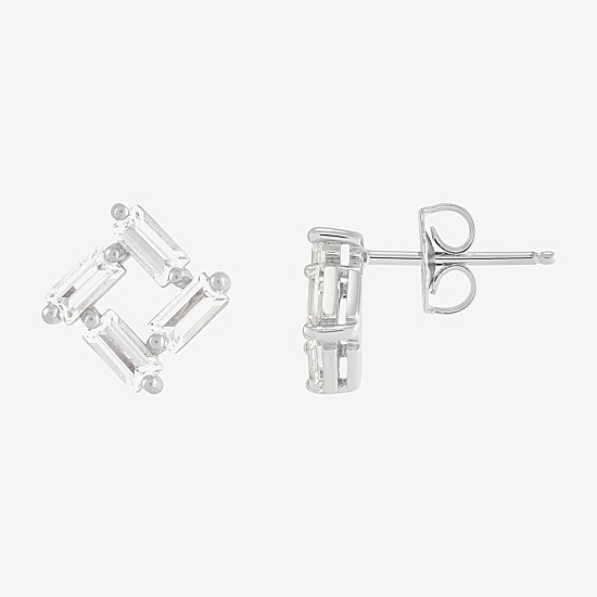 Limited Quantities! Lab Created White Sapphire Sterling Silver 9.4mm Square Stud Earrings