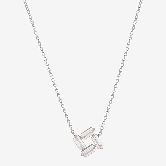 Limited Quantities! Womens Lab Created White Sapphire Sterling Silver Square 18 Inch Pendant Necklace