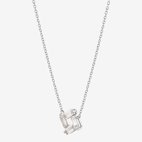Limited Quantities! Womens Lab Created White Sapphire Sterling Silver Square 18 Inch Pendant Necklace