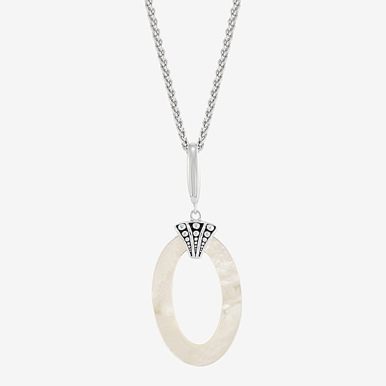 Limited Quantities! Womens Genuine White Mother Of Pearl Sterling Silver Oval 18 Inch Pendant Necklace