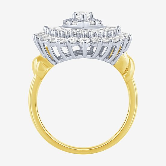 (Si2 / G) Womens 2 1/2 CT. T.W. Lab Grown White Diamond 10K Gold Oval Marquise Cluster Cocktail Ring