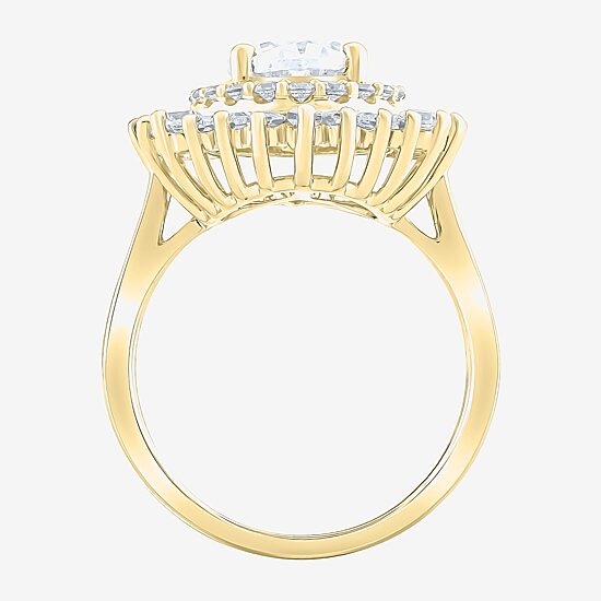 (Si2 / G) Womens 3 1/2 CT. T.W Lab Grown White Diamond 10K Gold Oval Sunburst Cluster Cocktail Ring