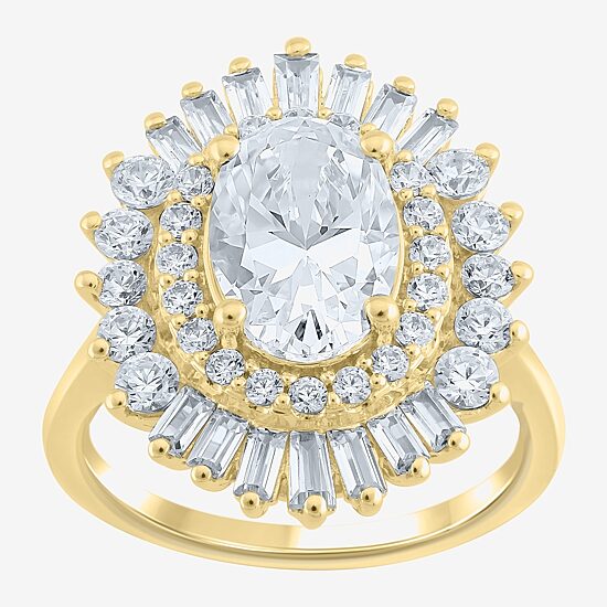 (Si2 / G) Womens 3 1/2 CT. T.W Lab Grown White Diamond 10K Gold Oval Sunburst Cluster Cocktail Ring