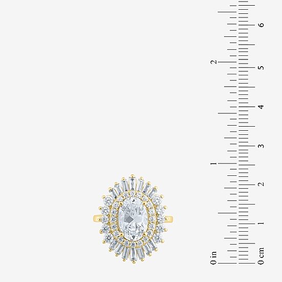 (Si2 / G) Womens 3 1/2 CT. T.W Lab Grown White Diamond 10K Gold Oval Sunburst Cluster Cocktail Ring