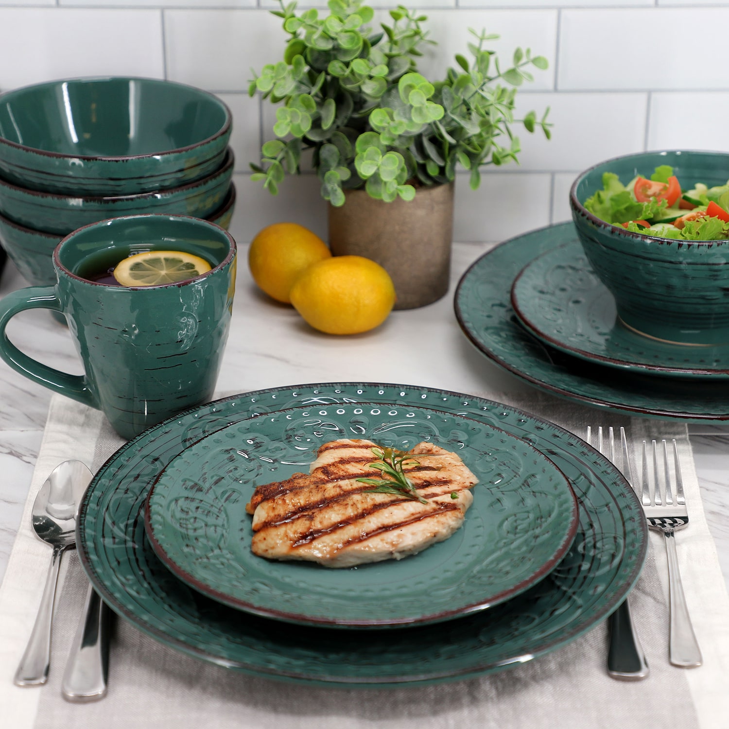 Elama Malibu Sea Glass Dg 16-pc. Stoneware Dinnerware Set