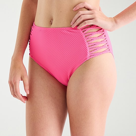 Arizona Womens Lined Juniors Moderate Coverage High Waist Bikini Swimsuit Bottom