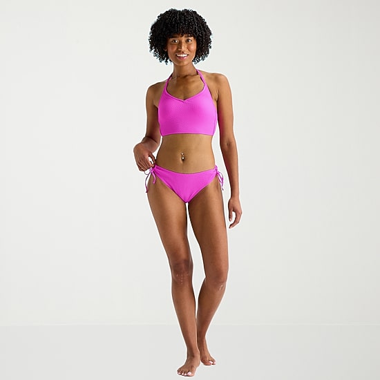 Arizona Womens Adjustable Straps Textured Juniors Bikini Halter Swimsuit Top