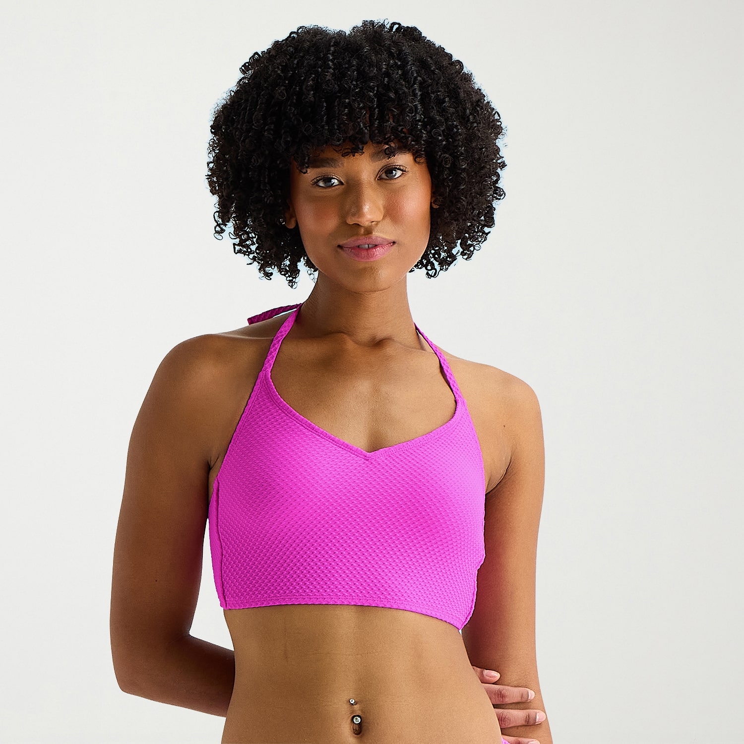 Arizona Womens Adjustable Straps Textured Juniors Bikini Halter Swimsuit Top