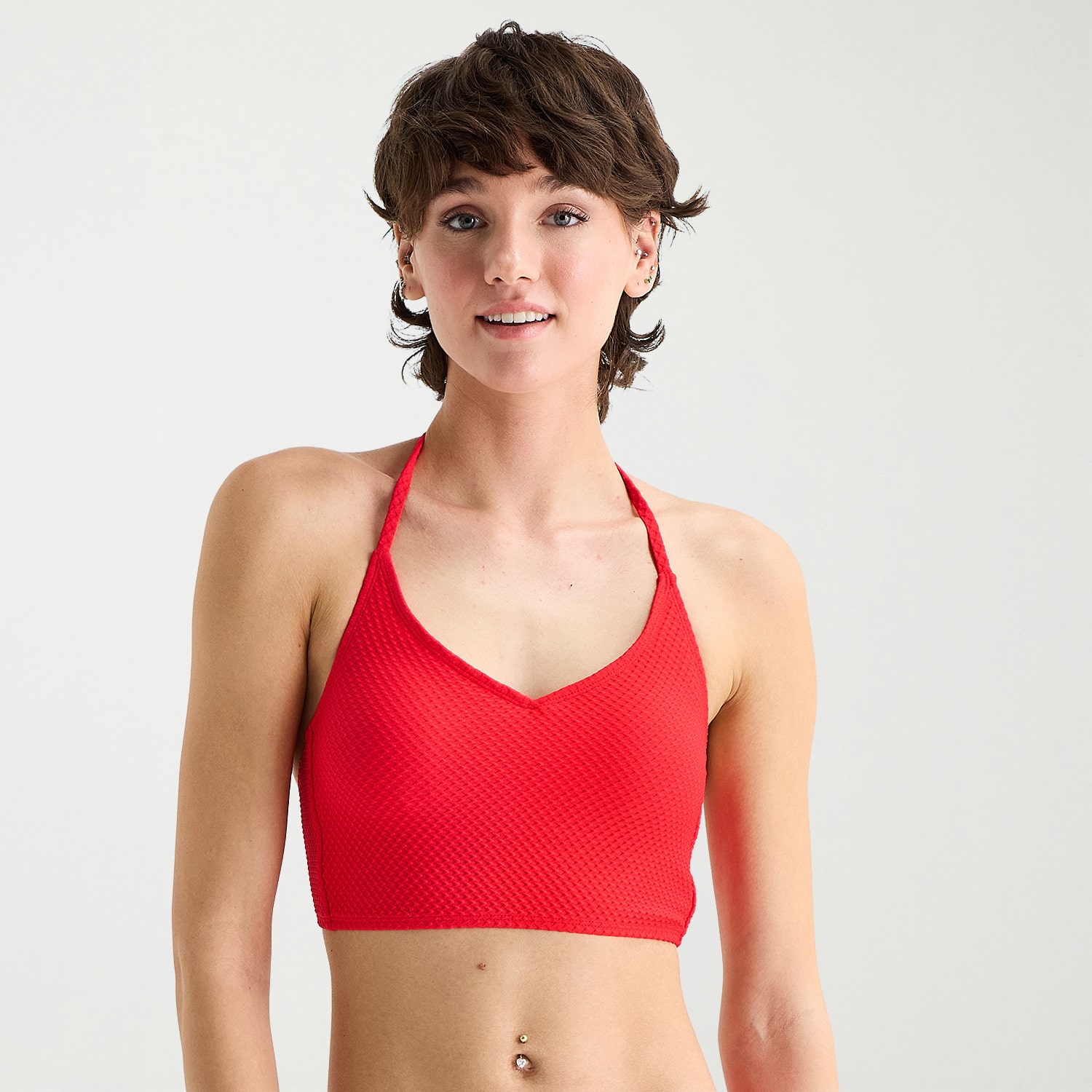 Arizona Womens Adjustable Straps Textured Juniors Bikini Halter Swimsuit Top