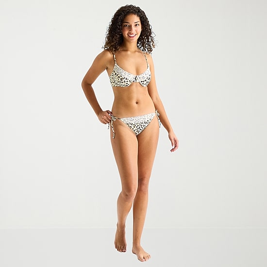 Arizona Womens Lined Side Tie Animal Print Leopard Juniors Cheeky Bikini Swimsuit Bottom