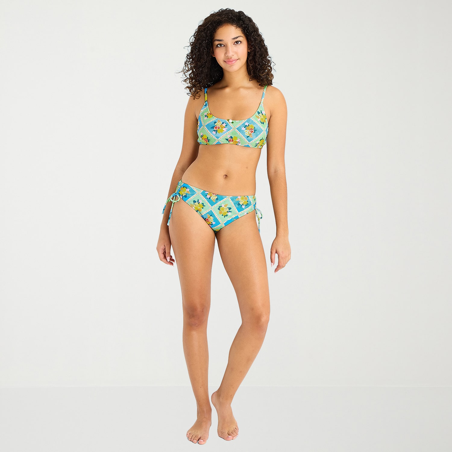 Arizona Womens Adjustable Straps Patchwork Juniors Bralette Bikini Swimsuit Top