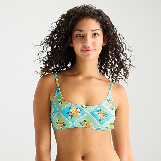 Arizona Womens Adjustable Straps Patchwork Juniors Bralette Bikini Swimsuit Top